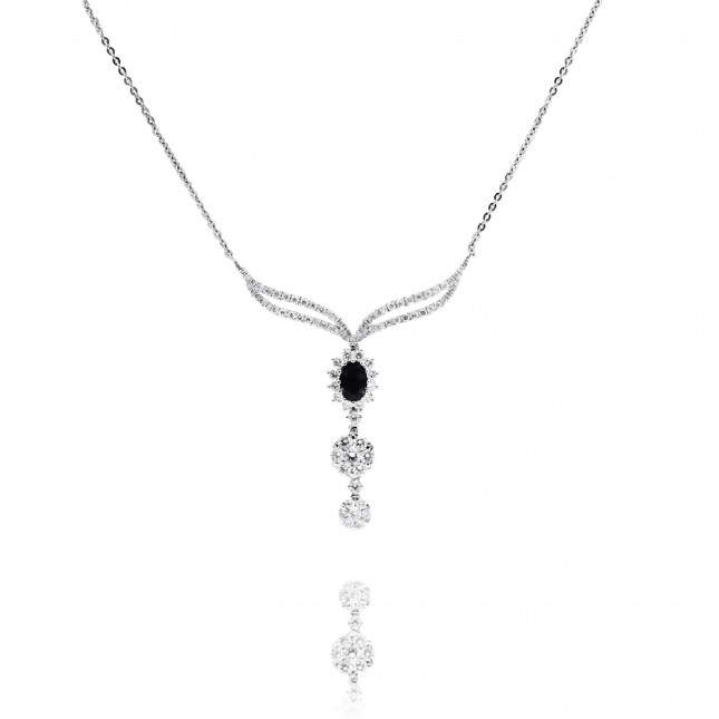 Blue Sapphire and Diamond Wishbone Necklace 