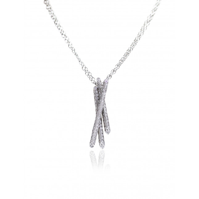 White Gold Layered Cross Pendant Necklace 