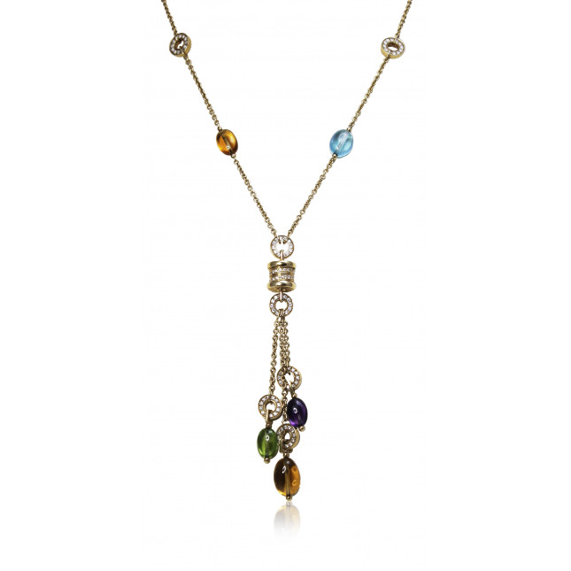 Classic Bvlgari Diamond and Semi Precious Cabochon Bead Necklace 