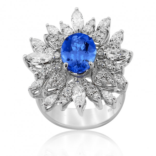 Oval Cut Tanzanite And Petal Diamond ring