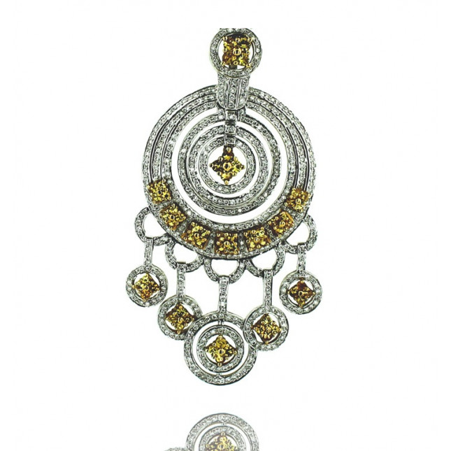 White Gold Pendant With Brilliant Cut Yellow Sapphires And Brilliant Cut Diamonds