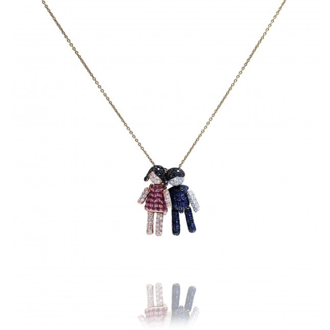 Ruby and Diamond Girl and Boy Pendant Necklace 