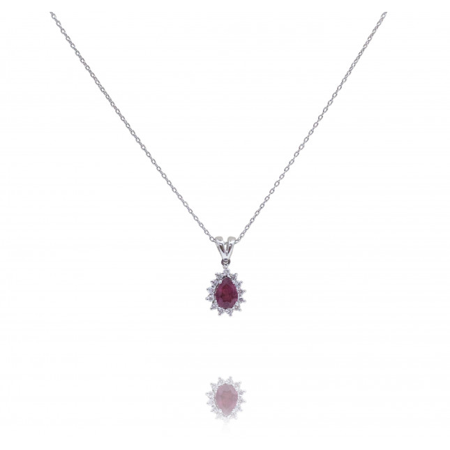Pear Cut Ruby and Diamond Necklace 