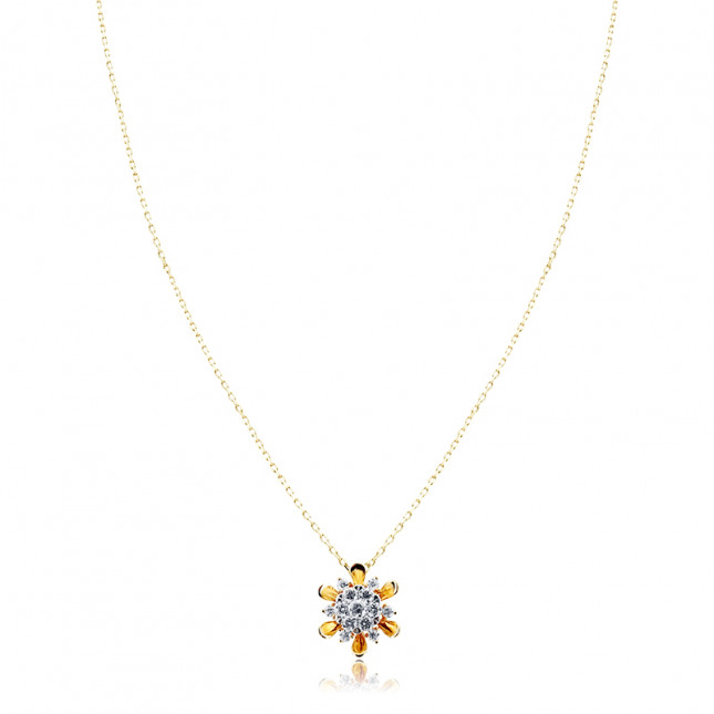 Rose Gold and White Diamond Flower Pendant 