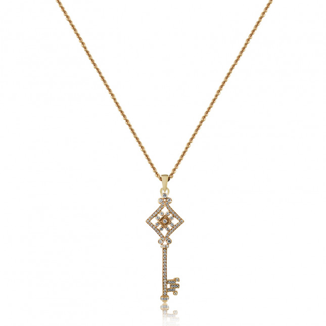 Rose Gold Key Pendant With Brilliant Cut Diamonds