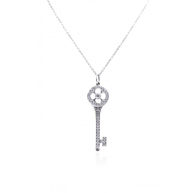 Small Platinum Tiffany Key Pendant 