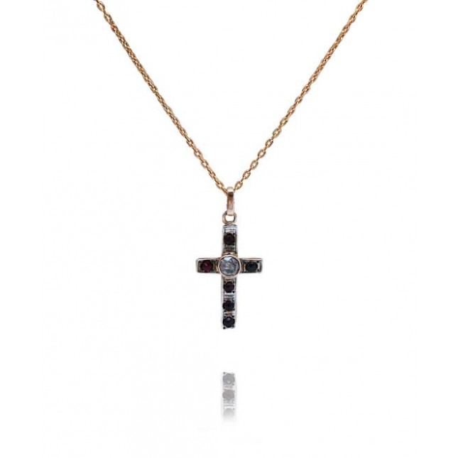 Garnet and Diamond Cross necklace 