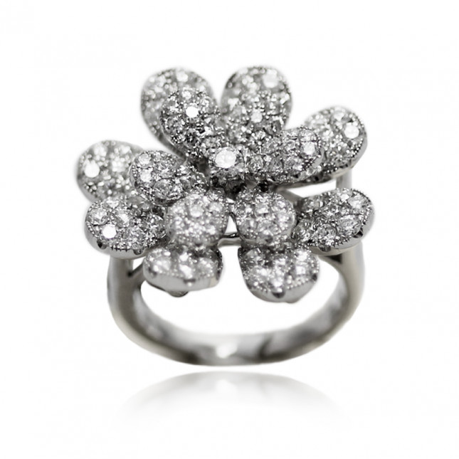 White Gold Flower Cocktail Ring With Brilliant Cut Diamonds