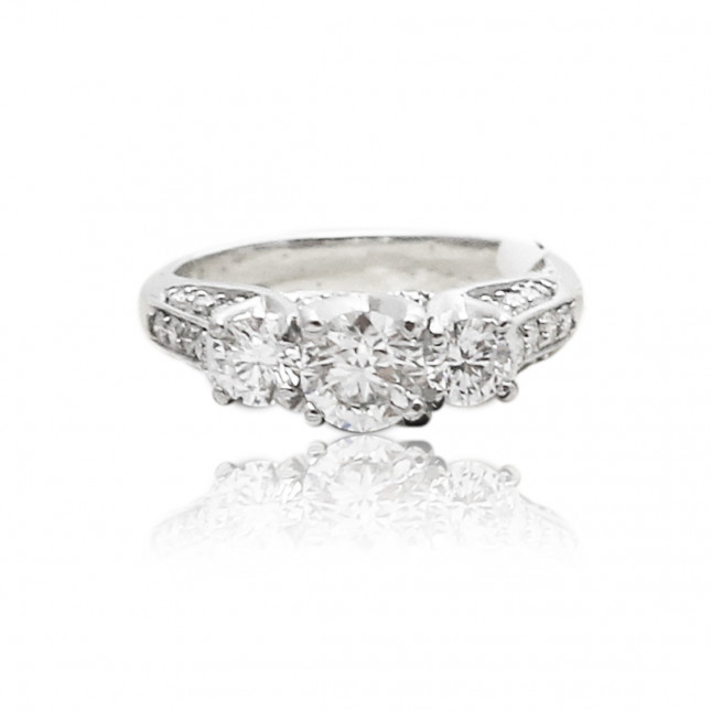 White Gold Three Stone Diamond Engagement Ring 