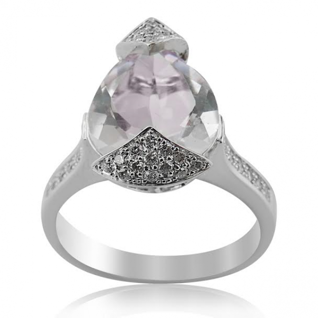 White Gold Diamond And Pink Amethyst Ring