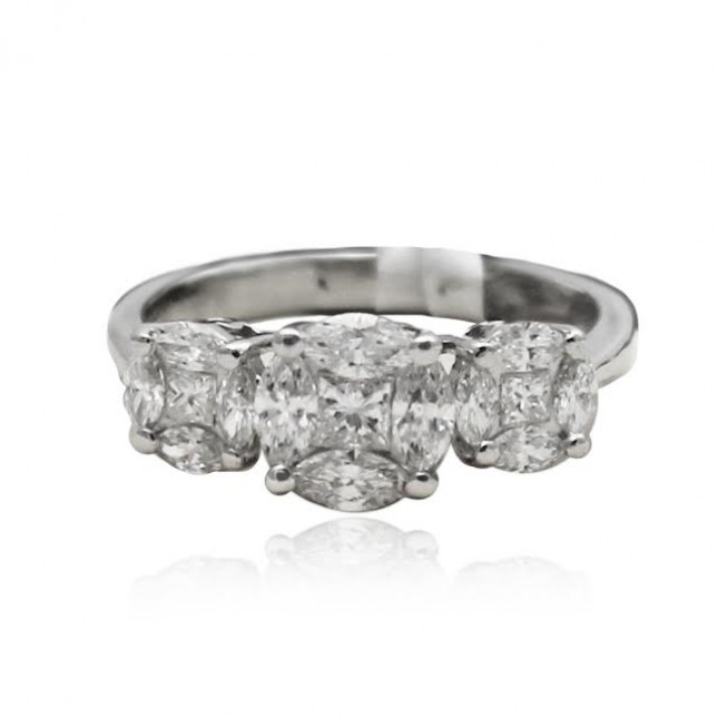 White Gold Engagment Ring With Marquise And Princess Cut Diamonds