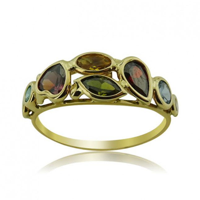 Yellow Gold Multi Colored Stone Ring