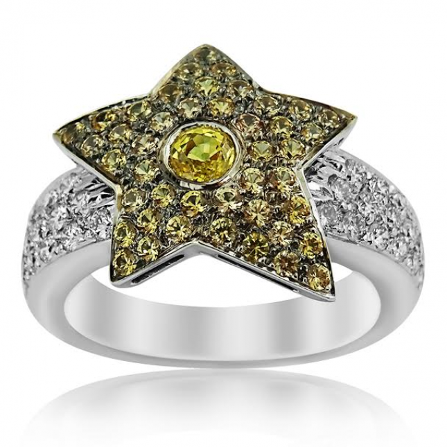White Gold Diamond And Citrine Star Ring