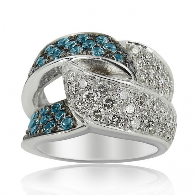 White Gold Ring With Brilliant Cut Topaz And Brilliant Cut Diamonds