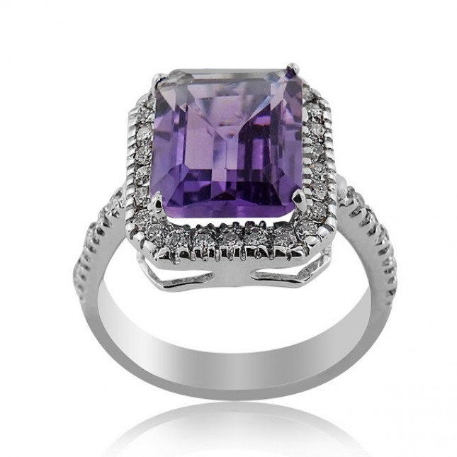 White Gold Amethyst And Diamond Ring
