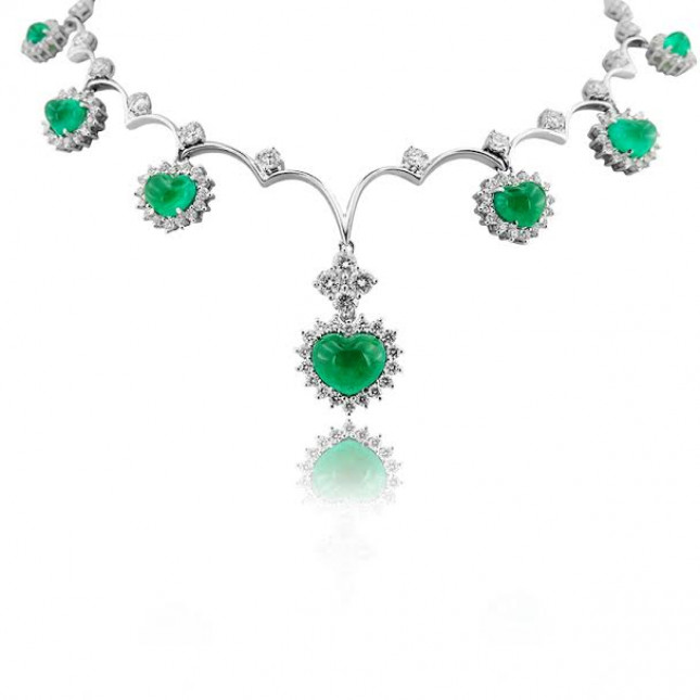 Cabochon Emerald Necklace and Earring Set 