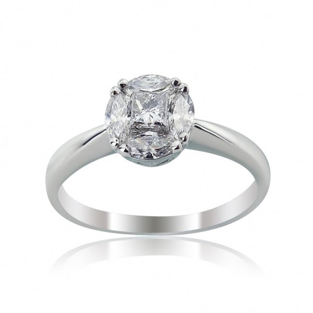 White Gold Princess and Marquise Diamond Engagement Ring