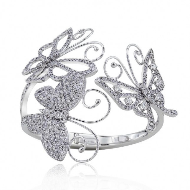 White Gold Butterfly Diamond Open Bangle 
