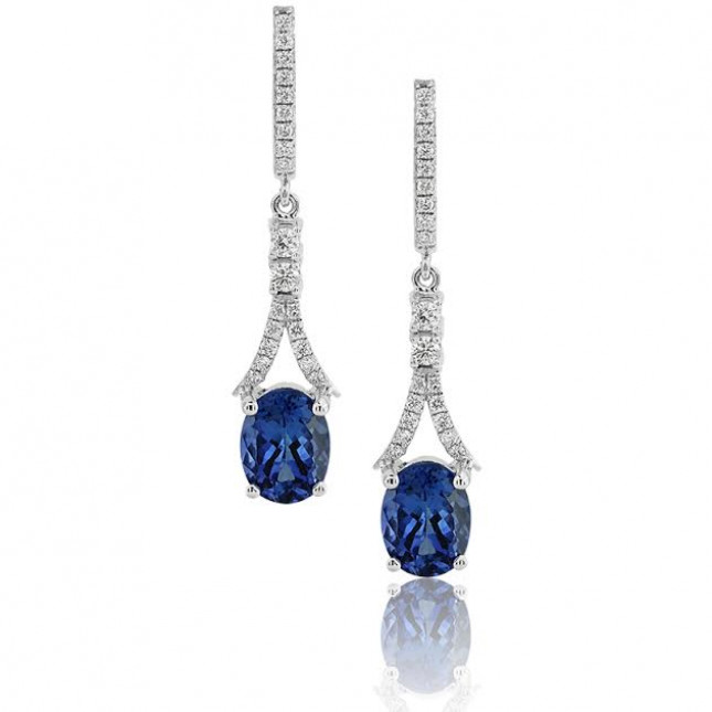 White Gold Earrings With Oval Tanzanite And Brilliant Cut Diamonds