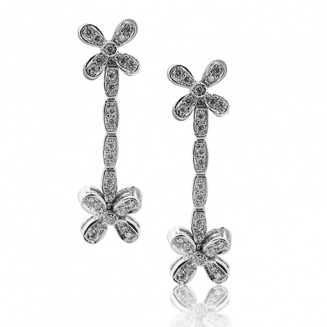 Diamond Flower Drop Earrings  