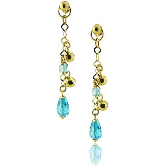 Yellow Gold Drop Earrings With Blue Topaz
