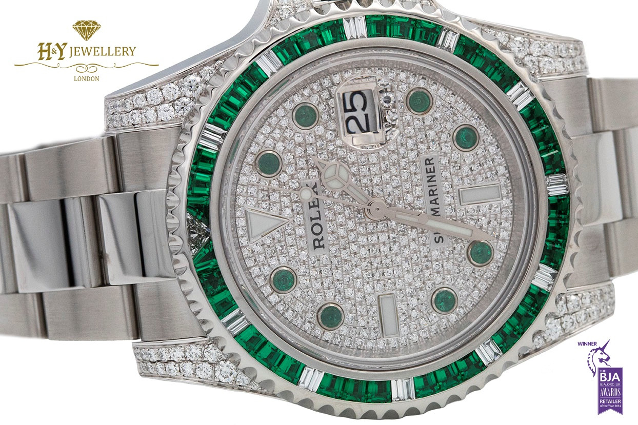 Rolex Submariner with Aftermarket Diamonds and Emeralds ref 116610LN