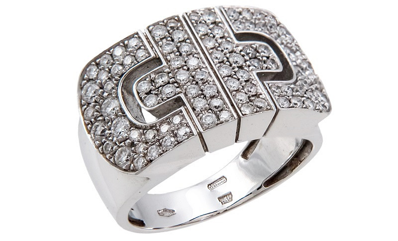 Bvlgari Parentesi Revolution 18K White Gold Ring With Brilliant Cut Diamonds