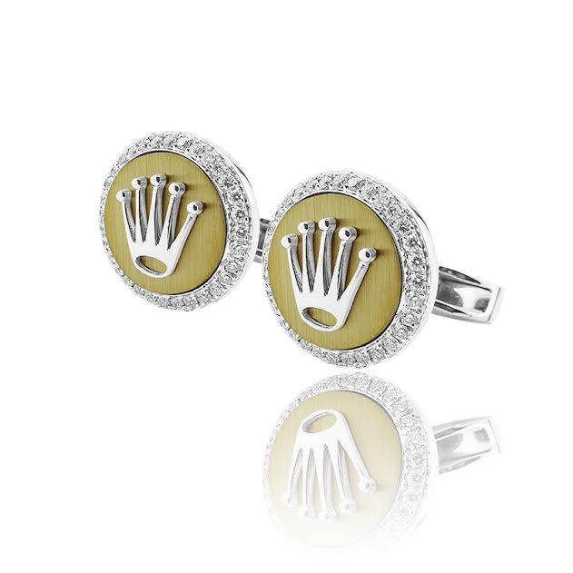 Rolex Design Matt Gold Finish Cufflinks With Brilliant Cut Diamonds