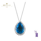 White Gold Pear Cut Blue Topaz Necklace with Diamonds - 11.64 ct