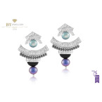 Ananya Celeste Layered Ear Jacket Earrings set with Black diamonds, Black Onyx, Pearls and Diamonds