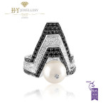 Ananya White Gold Balance Twin Ring set with a Pearl, White and Black Diamonds