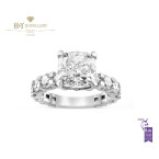 White Gold Cushion Cut Diamond Ring with Side Stones - 5.83 ct