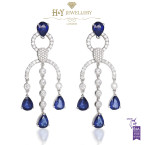 White Gold Chandelier Pear Cut Sapphire Diamond Earrings - 9.45 ct