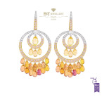 White and Yellow Gold Orange Sapphire and Diamond Earrings - 46.17 ct