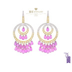 White and Yellow Gold Pink Sapphire and Diamond Earrings - 45.11 ct