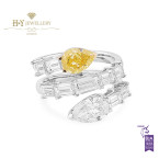 White Gold Pear Cut Fancy Intense Yellow and White Diamond Snake Design Ring - 4.22 ct