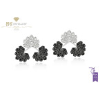 Ananya White Gold Lotus Ear Jacket set with white and black Diamonds