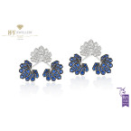 Ananya White Gold Lotus Ear Jacket set with blue sapphires and Diamonds