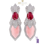 Ananya White Gold Lotus Samsara Bespoke Flush Earrings set with Rubies, Pink Opals and Diamonds
