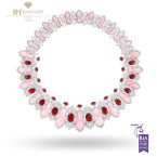 Ananya White Gold Lotus Samsara Bespoke Flush Necklace set with Rubies, Pink Opals and Diamonds