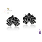 Ananya White Gold Lotus Stud Earrings set with black Diamonds