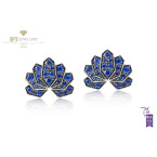 Ananya White Gold Lotus Stud Earrings set with Blue Sapphires