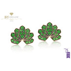 Ananya Yellow Gold Lotus Stud Earrings set with Tsavorite