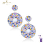 White Gold Earrings Set with Fancy Sapphires and Diamonds - 54.71 ct