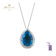 White Gold Pear Cut Blue Topaz Necklace with Diamonds - 11.64 ct