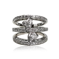 White Gold Three Band Ring With Brilliant Cut Diamonds