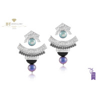 Ananya Celeste Layered Ear Jacket Earrings set with Black diamonds, Black Onyx, Pearls and Diamonds