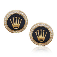 Rolex Design Cufflinks -Yellow Gold Dark Blue Enamel  With Brilliant Cut Diamonds