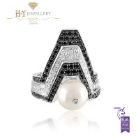 Ananya White Gold Balance Twin Ring set with a Pearl, White and Black Diamonds
