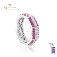 Ananya White Gold Balance Twin Ring set with Pink Sapphires and Diamonds